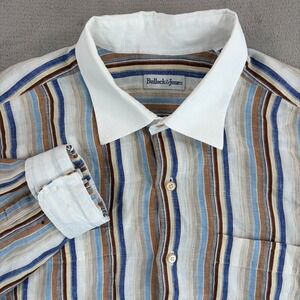 BULLOCK & JONES SWITZERLAND 100% Linen Shirt Men XL Multi Stripe Luxury Flip Cuf